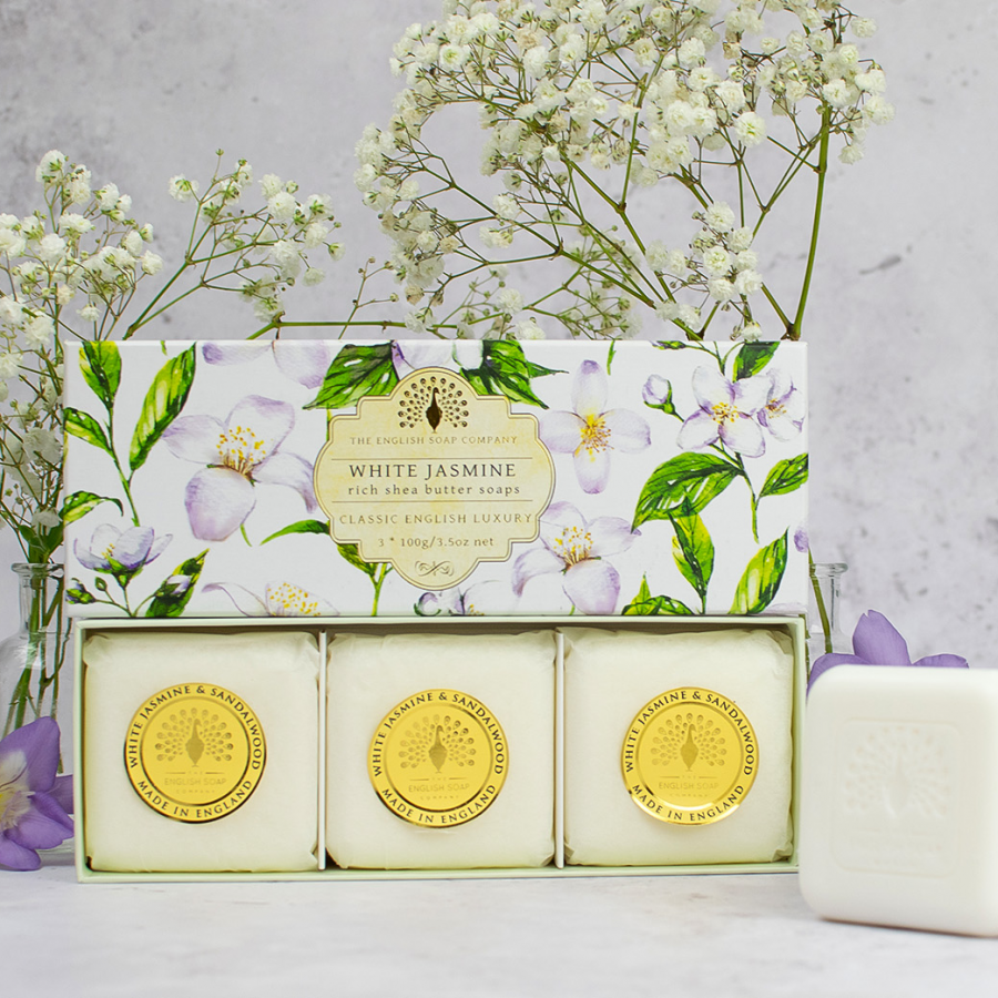 The English Soap Company White Jasmine and Sandalwood - 3 x 100 g Hand Soap Gift Box